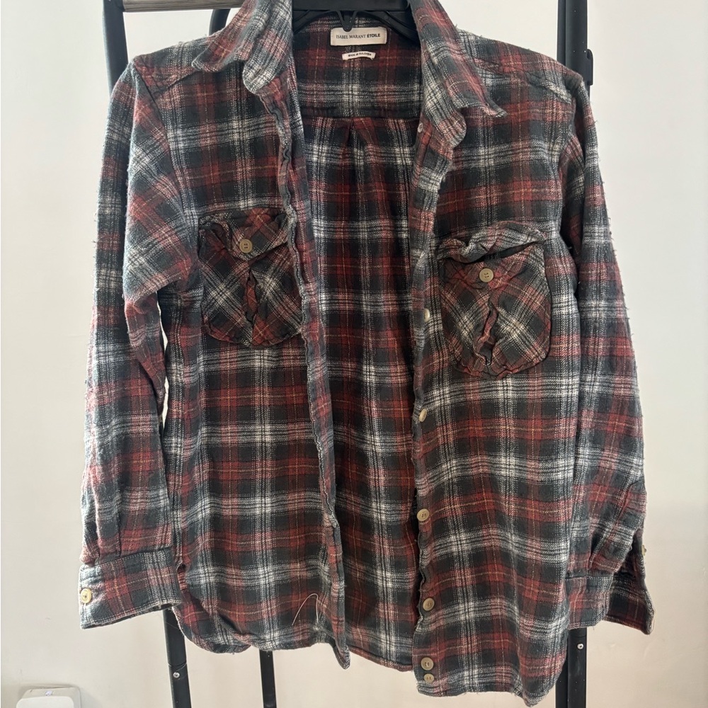 Wemon’s Plaid Button-Down Shirt in Red and Gray